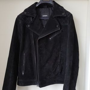 Express Mens 100% Genuine Suede Black Biker Jacket
